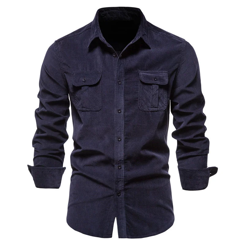 Men's Basic Cotton Corduroy Business Shirt Slim Fit Casual Shirt