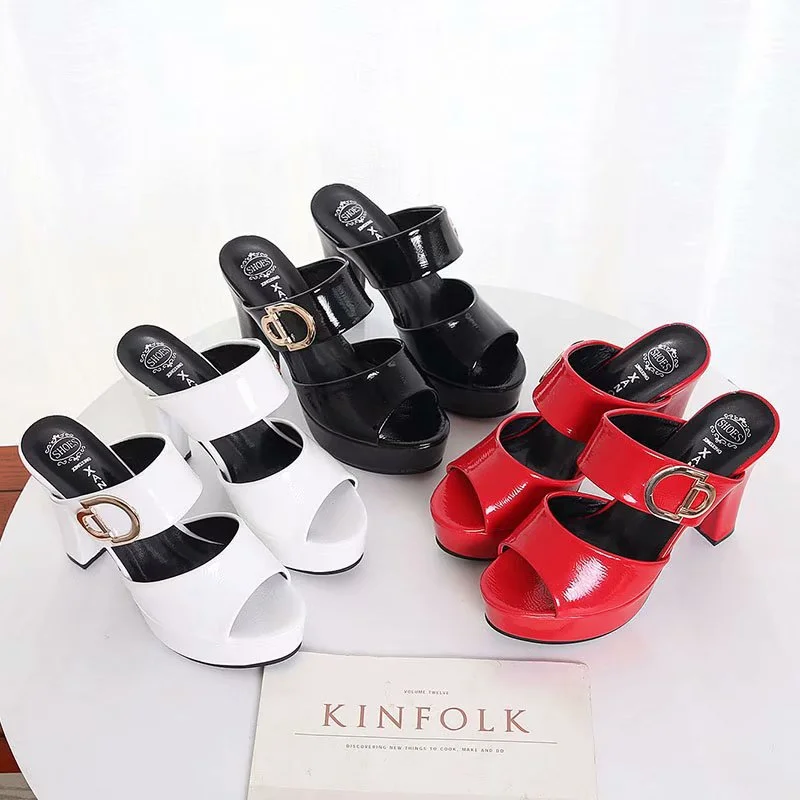2020 Summer Women Shoes Sexy Ladies High Heels Woman Square Heels Sandals Summer Ladies Shoes Women Sandals Thick Heel 11cm