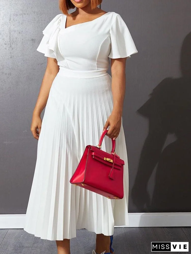 Ruffled Pleated Short Sleeve Dress