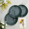 10 Pack | 8" Glossy Hunter Emerald Green Round Plastic Dessert Plates With Gold Rim, Disposable Appetizer Salad Party Plates