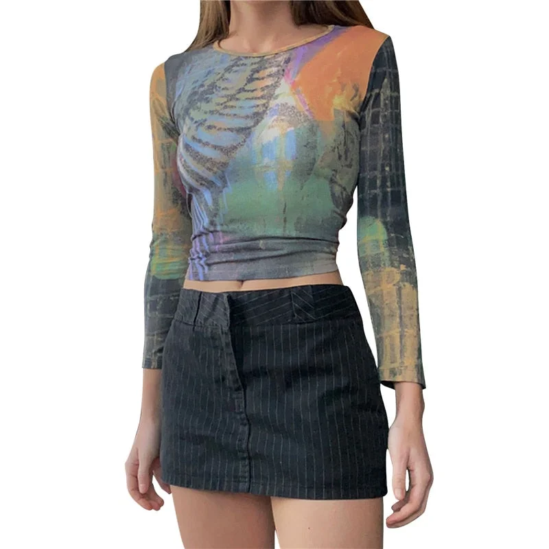 2021 Fairy Grunge Shirt Basic Mesh Print Top Women E Girl Gothic Punk Style T-shirts Tees Clothes Street Tops Womens Clothing