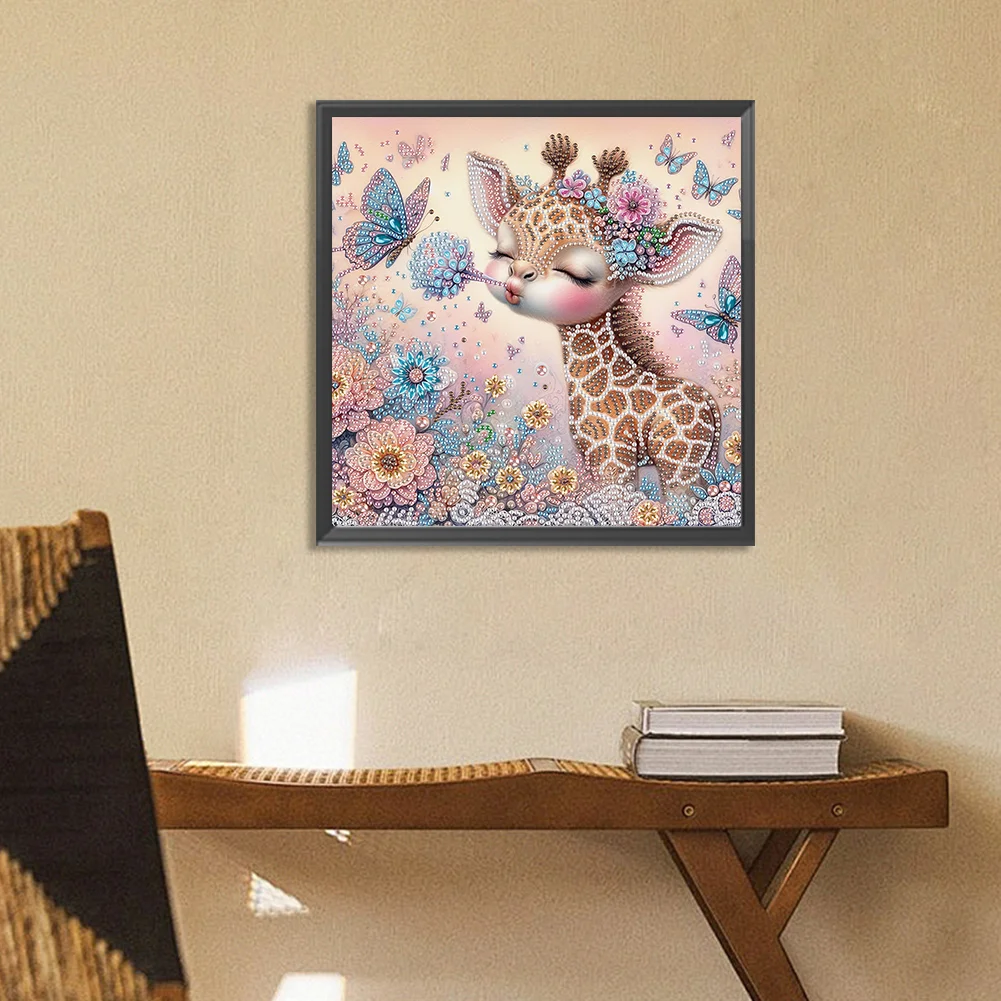 Diamond Painting - Partial Special Shaped Drill - Cute Flower Giraffe(Canvas|30*30cm)