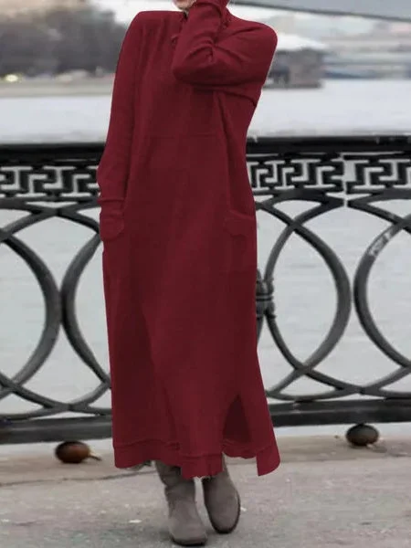 Women plus size clothing Women's Long Sleeve Scoop Neck Solid Color Maxi Dress-Nordswear