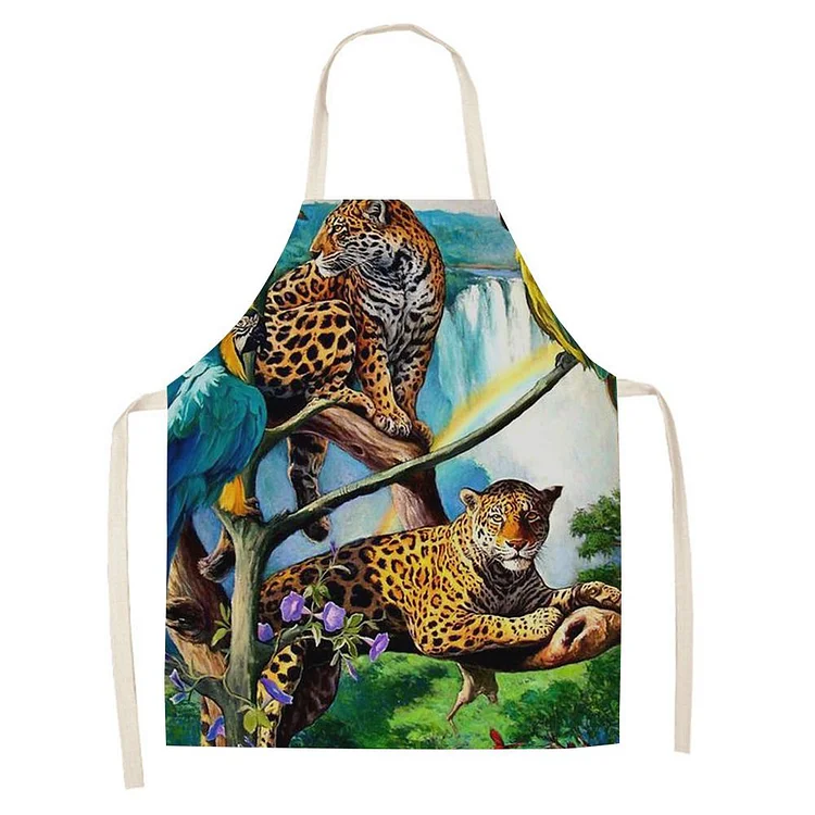 Waterproof Linen Kitchen Apron -Leopard