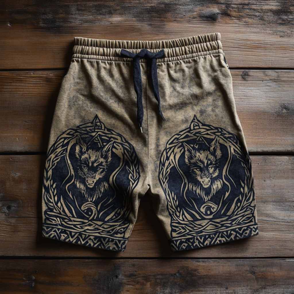 Men's Viking Nordic Wolf Totem Vintage Sport Shorts / Rvogue / Rvogue