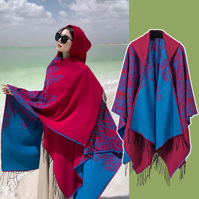 Ethnic Style Hooded Shawl Cloak Lijiang Xinjiang Tibet Northwest Tourism Wear Photograph Warm Outer Cape