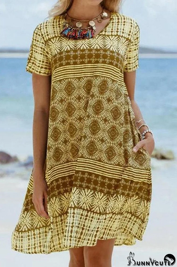 Vintage Printed Short Sleeve Dress