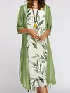 Women's Elegant Round Neck 2-Piece Long Sleeve Loose Printed Dress