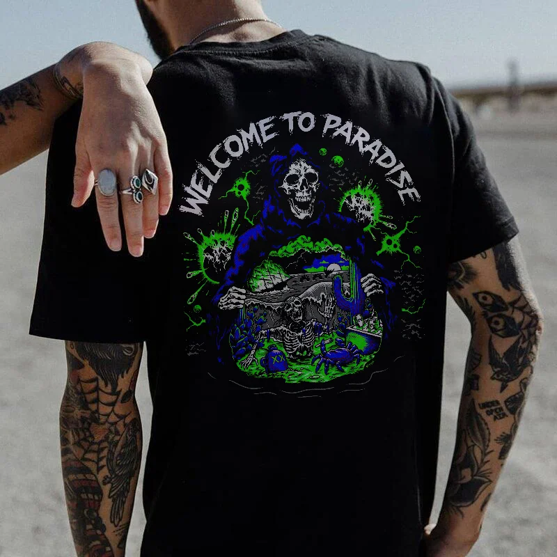 Welcome To Paradise Skull Fashion T-shirt -  