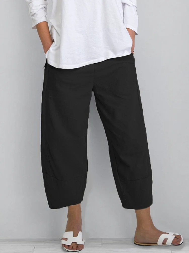 Plus Size Crop Pants Women Solid Pockets Pants socialshop
