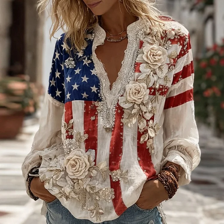 Women's 250th Anniversary  Floral Art Print Casual Shirt