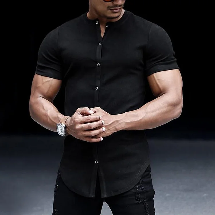 Men's Solid Color Single Breasted Short Sleeve Shirt