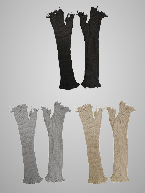 Punk Style Statement Solid Color Forearm Knitted Gloves