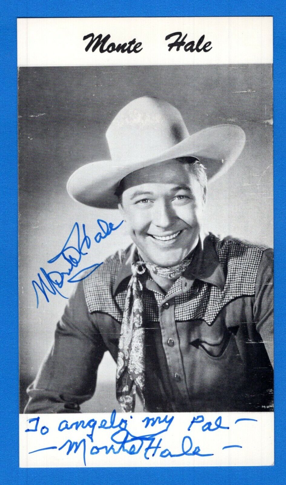 Monte Hale Western Actor Hand Signed Autograph 3x5.5 Photo Poster painting