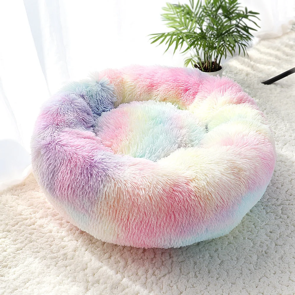Donut Pet Bed - Fluffy Calming Cat & Dog Bed Long Plush Hondenmand Round Lounger Sleeping Bag Kennel Cat Puppy Sofa Bed House trabladzer