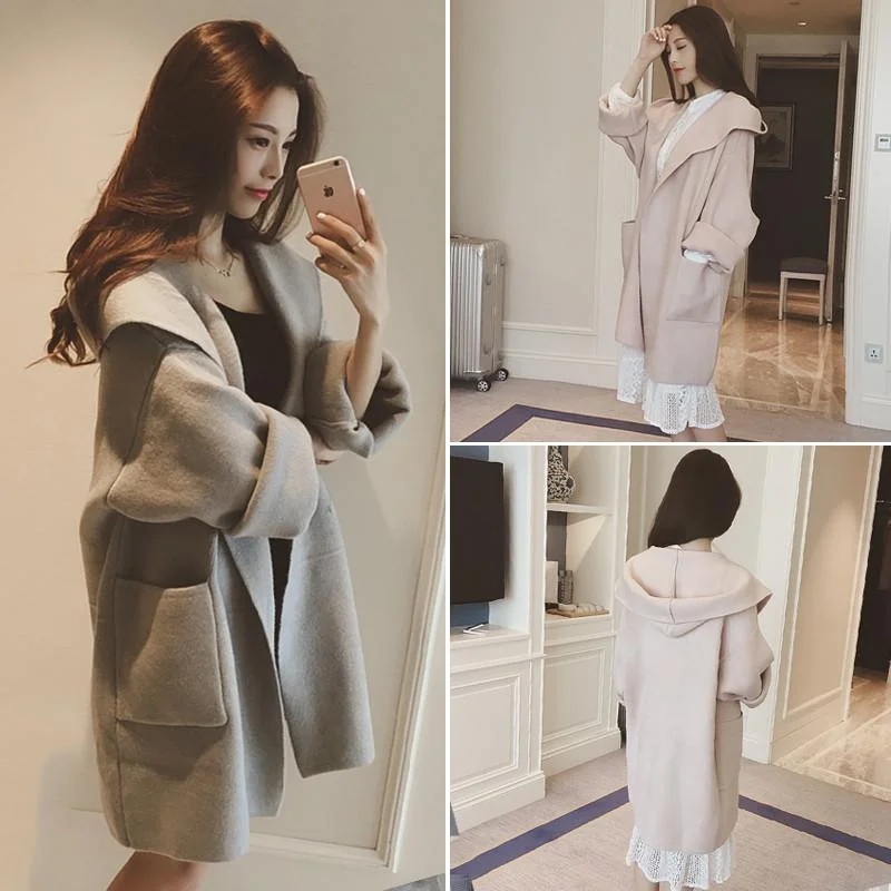 S-4XL Pink/Grey Oversized Hoodie Woolen Coat SP178709