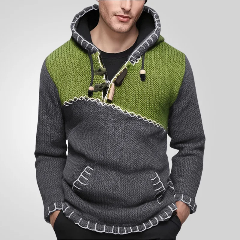 Uveng Uveng Men's Fashion Long Sleeve Collusion Knit Dresses Casual Hand-Stuck Hooded Sweater SY0006