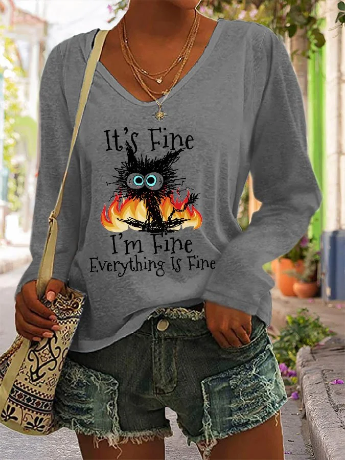 It's Fine I'm Fine Everything Is Fine Printed Women's T-shirt