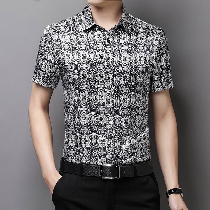 Silk Shirt Satin Half-sleeved Top For Men