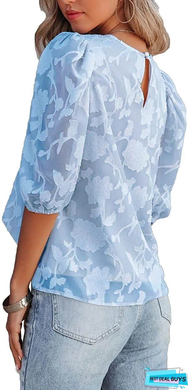 Casual Floral Round Neck Long Sleeve Shirts & Tops