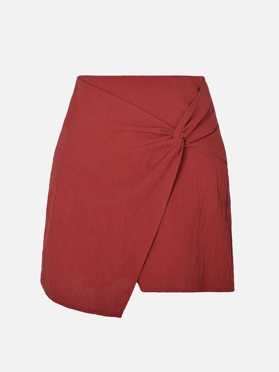 Solid Color Irregular Kink Linen Skirts