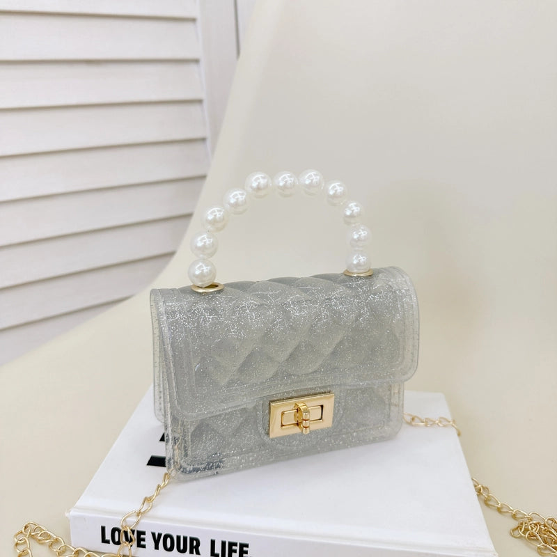 Women’s Small PVC Lattice Elegant Square Lock Clasp Jelly Bag