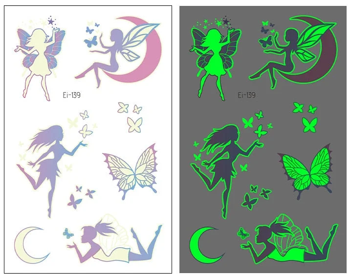 Night Luminous Tattoo Butterfly Starry Star Universe for Kids Fake Tattoo Glowing In Dark Waterproof Temporary Tattoo Stickers