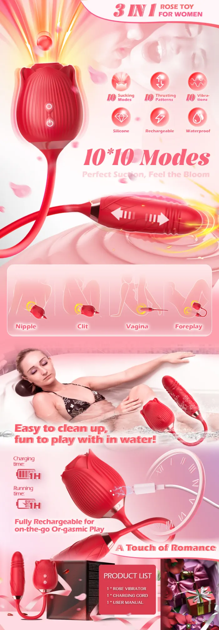 Thrusting Bullet Rose Sex Toy, Adult Toy For Female | Rose Toy