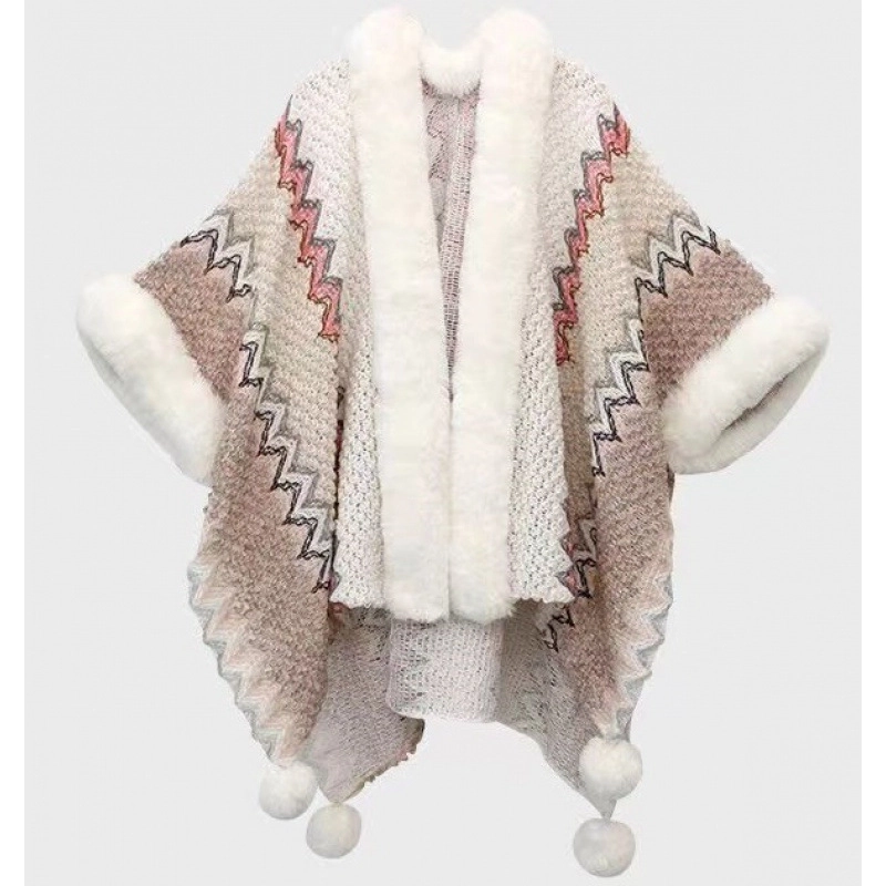 Women’s Minimalist Classic Style Color Block Knit Patchwork Shawl