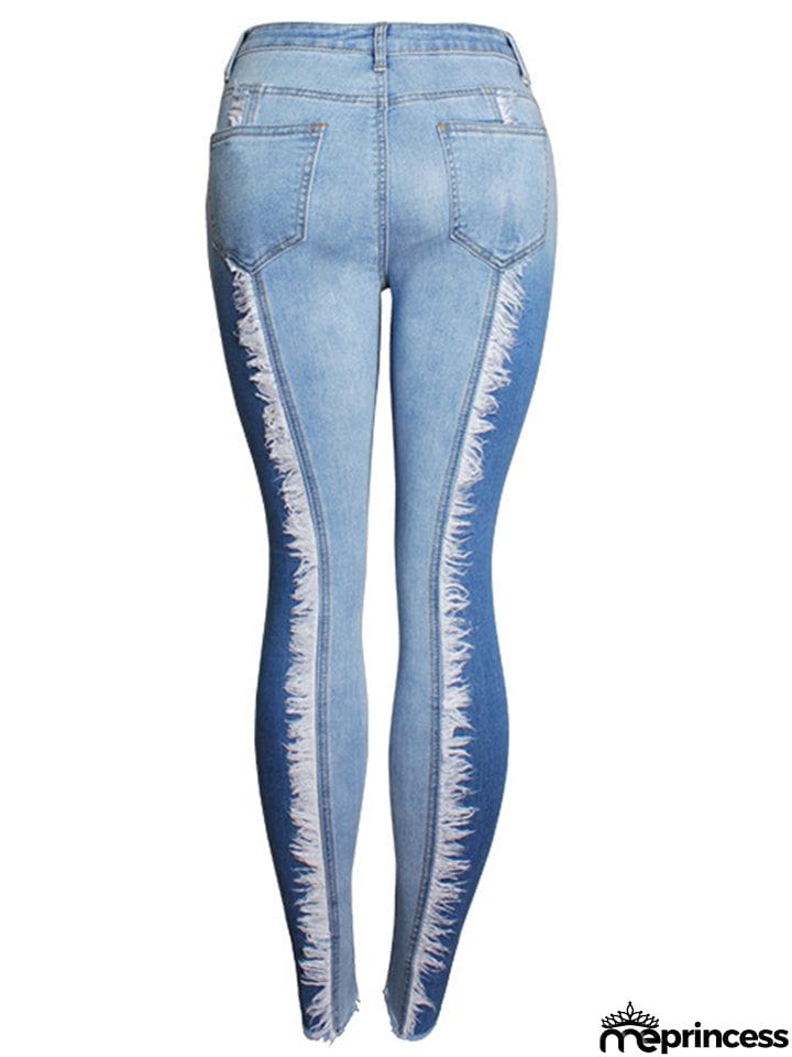 Women's Fashion Slim Fit Tassels Denim Pants