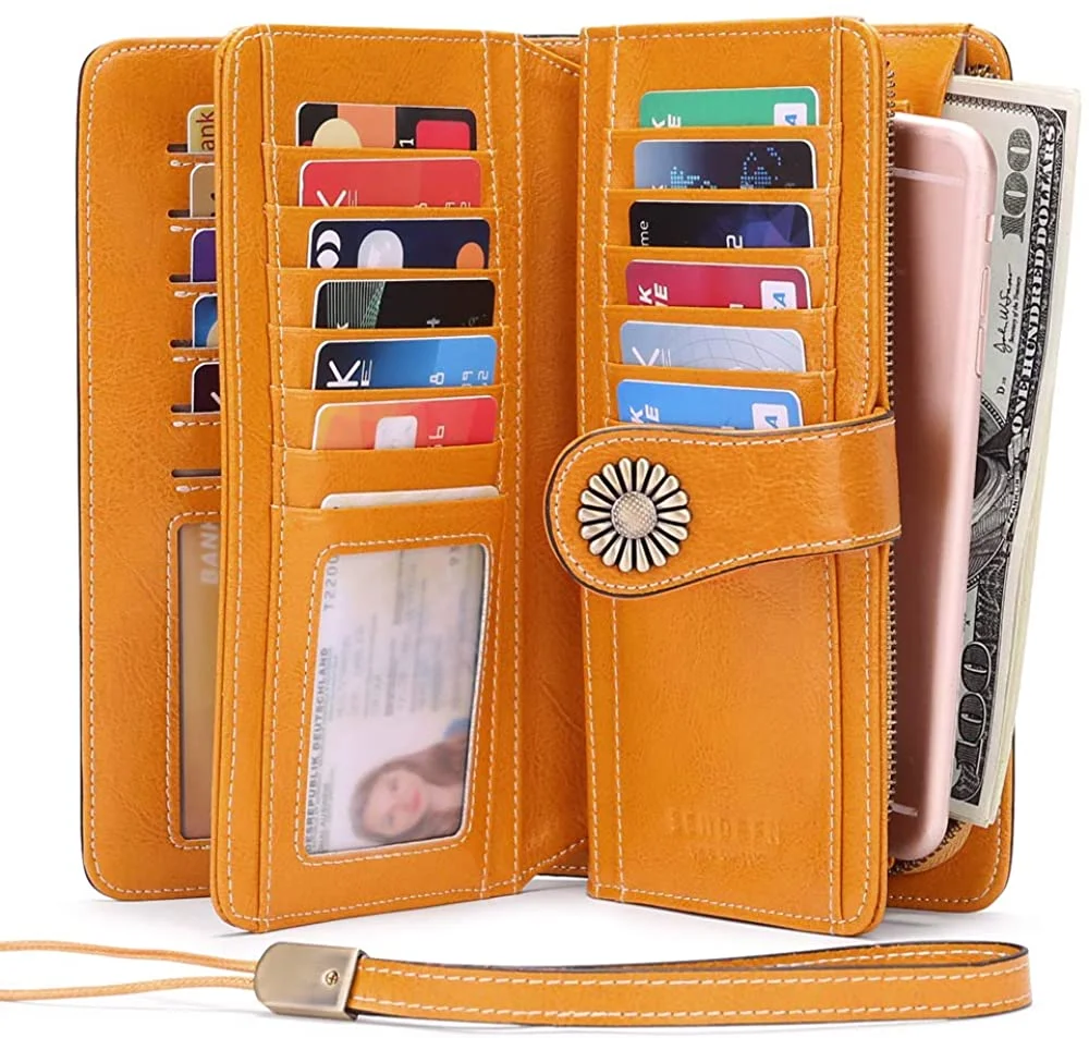 Women's Wallets, Large Capacity with RFID Protection, Genuine Leather