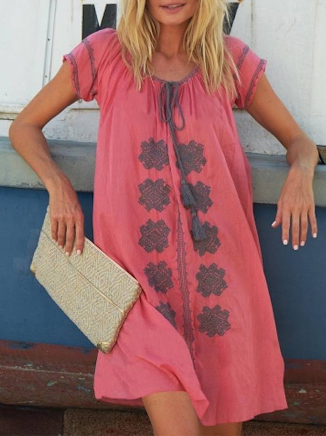 V Neck Women Dresses Holiday Cotton Paneled Dresses Zaesvini