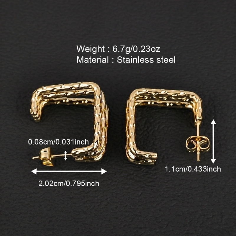 1 Pair Minimalist Geometric Polishing Hollow Out 201 Stainless Steel 18K Gold Plated Ear Studs