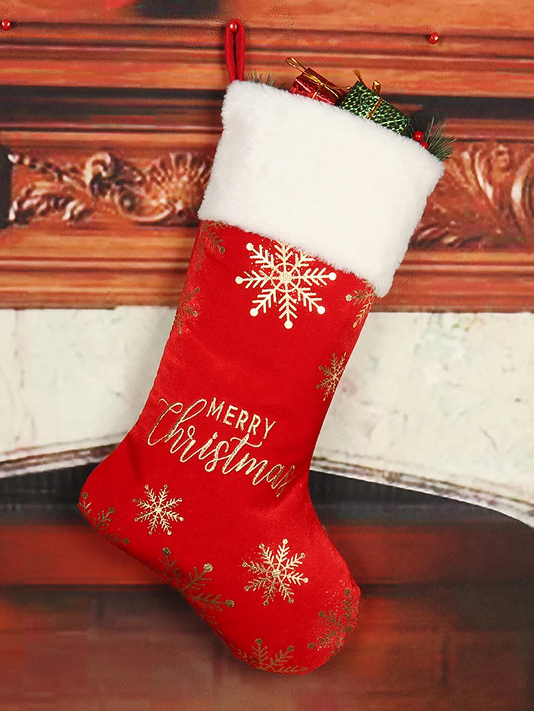 Festival Snowflake Bronzing Metallic Sheen Finish Christmas Stockings