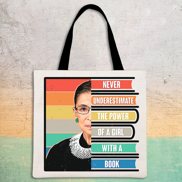 Never Underestimate A Girl With A Book Printed Linen Bag