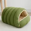 Warm Enclosed Cat Bed Corduroy Plush Cats Tent Calming Pet Nest Cave for Cats Dogs