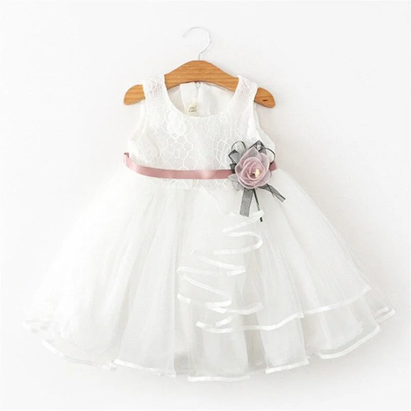 Girls Chiffon Lace Mesh Princess Dress For Kids Polka Dot Tutu Puffy Full Sleeve Summer Children Elegant Wedding Party Clothes