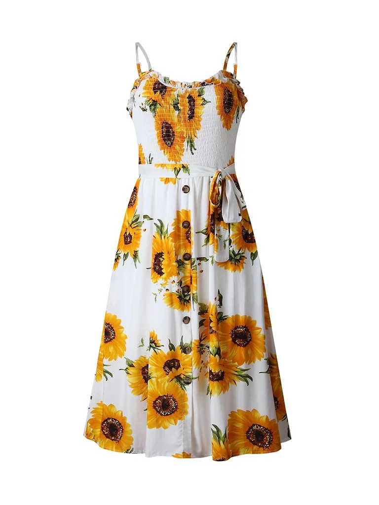 Floral Dress Backless Spaghetti Strap Pleated Dress