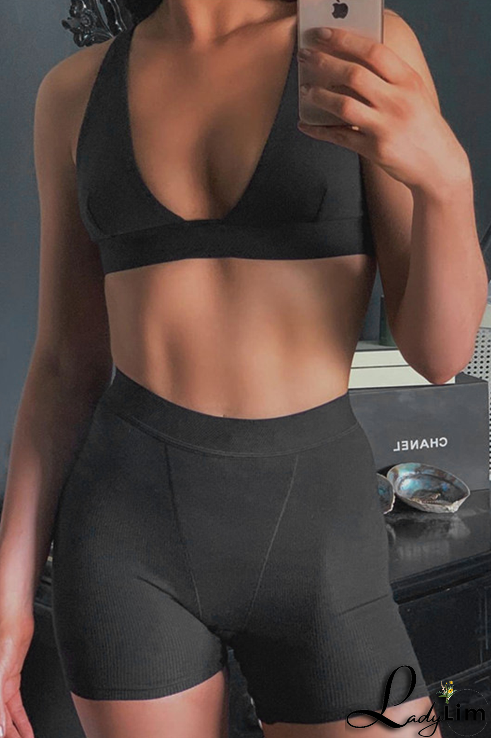 Grey Sexy Solid Split Joint V Neck Sleeveless Two Pieces