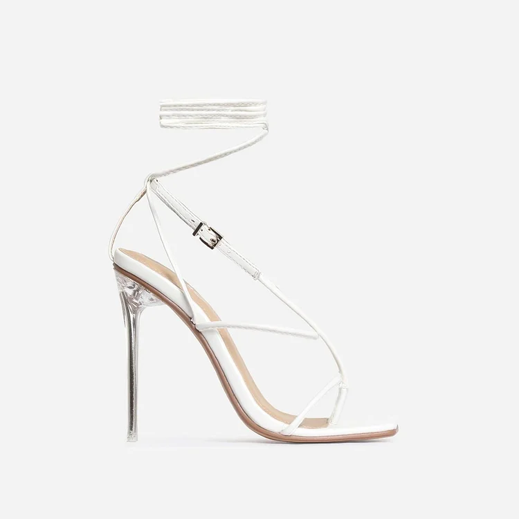 Strappy White High Heel Sandals Vdcoo