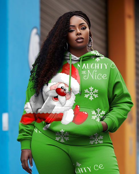 Women's Plus Size Santa Snowflake Hoodie Set Two Piece