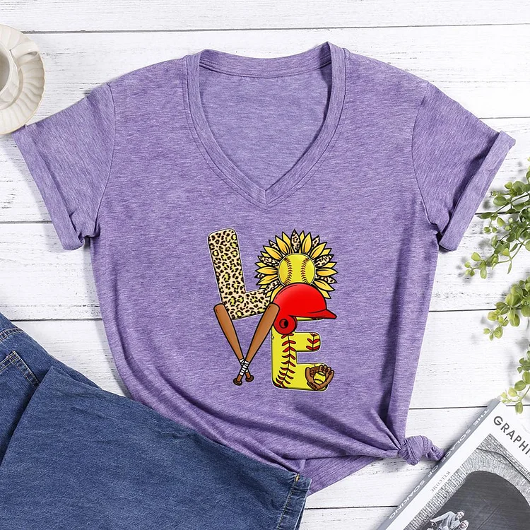 Love Softball V-neck T-shirt-0025855-Annaletters