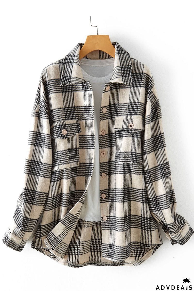 Plaid Buckle Turndown Collar Tops
