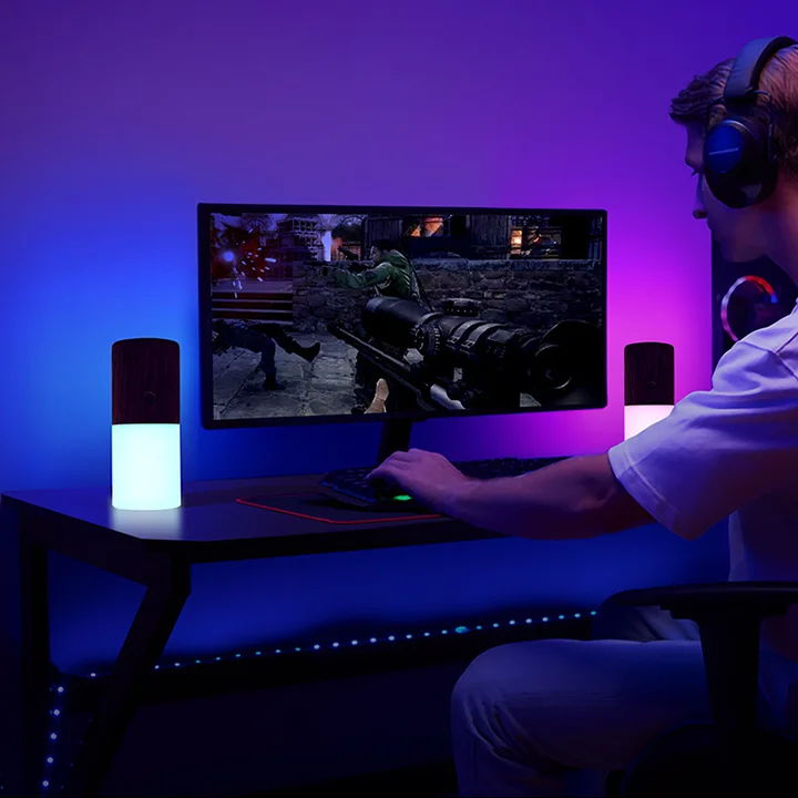 Wood RGB Night Light - Flip Color Changing Table Lamp With 3 Level ...