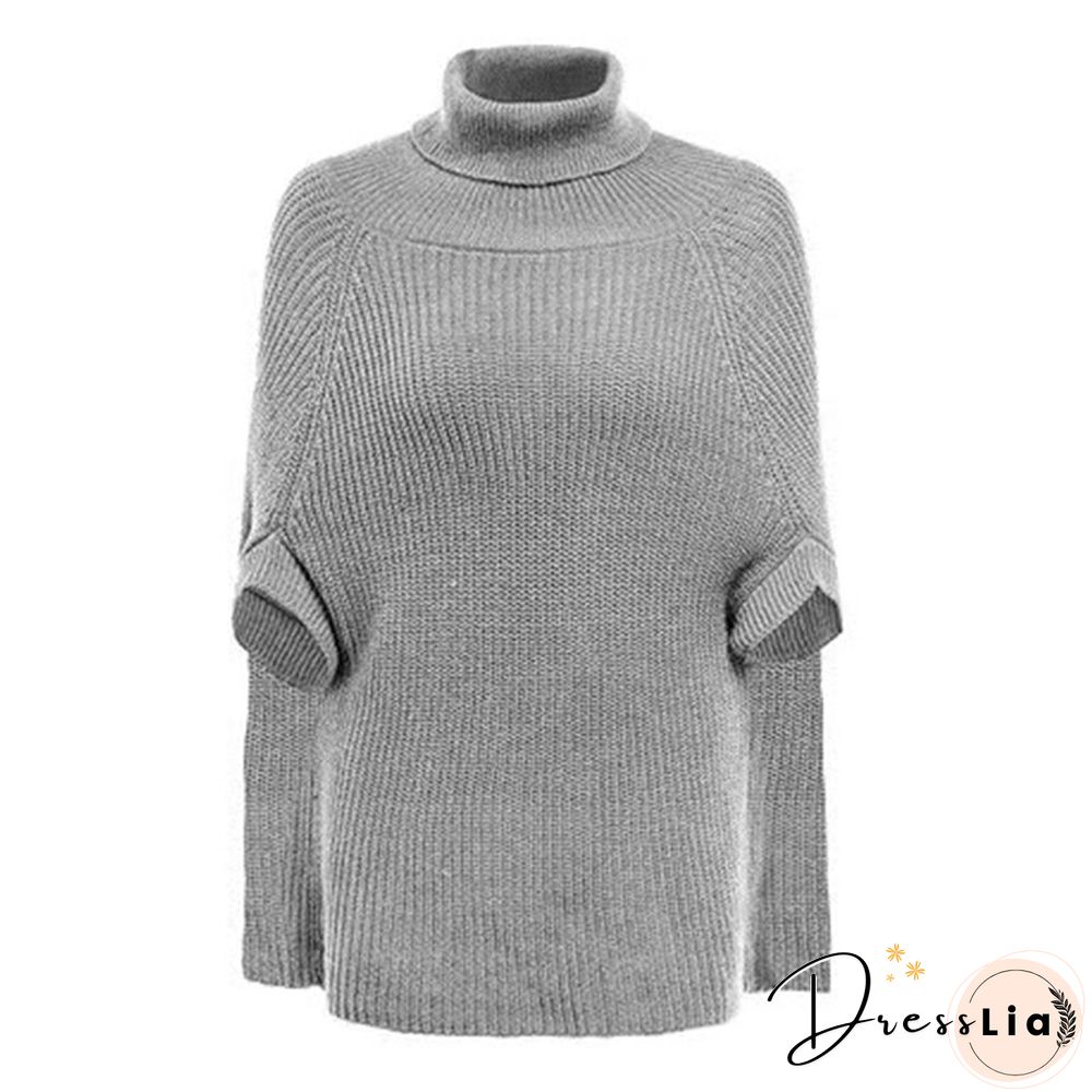 Fashion Cape Turtleneck Sweaters Women Fall Elegant Sleeveless Poncho Coats Female Batwing Knitted Oversized Jumpers Mujer