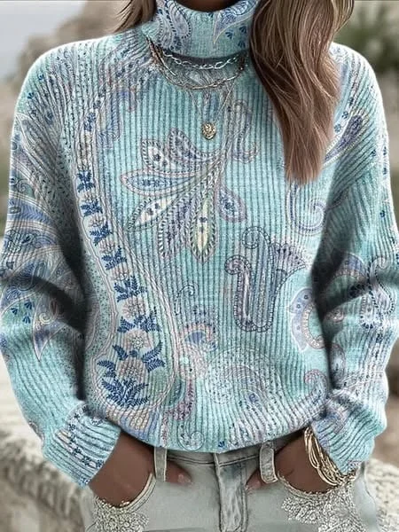 Women's Botanical Cashew Flower Print Sweater 