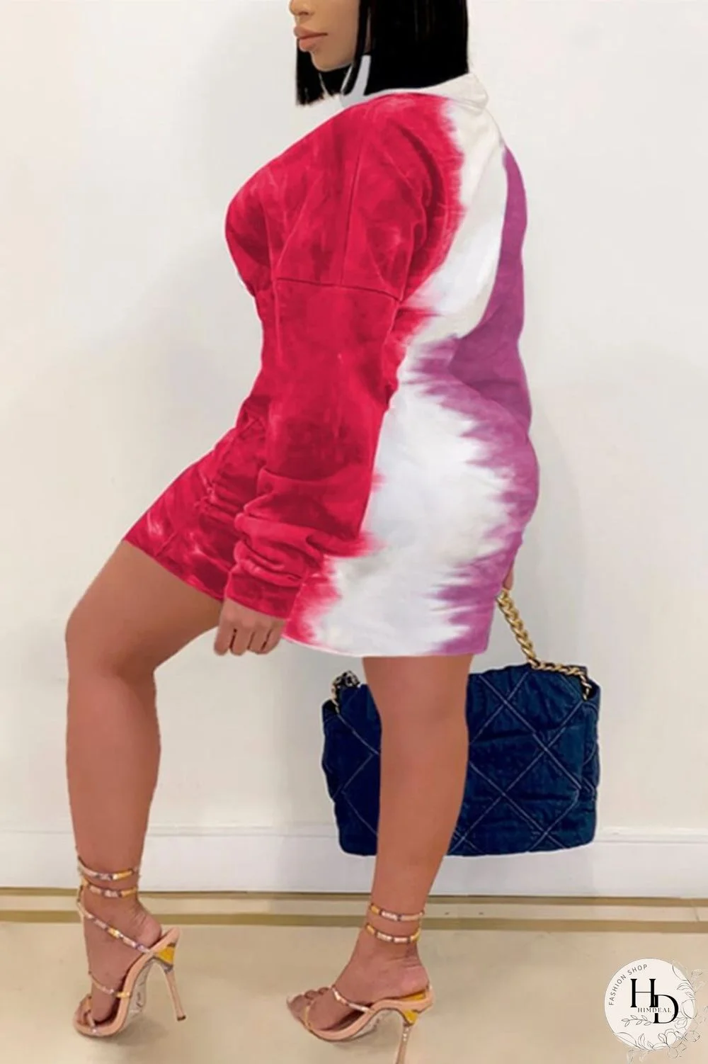 Blue Fashion Sexy Plus Size Gradual Change Print Basic Turndown Collar Printed Dress