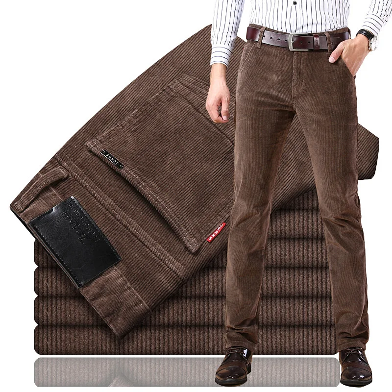 Men's Corduroy Pants Straight Slim Stretch Business Men's Casual Long Pants