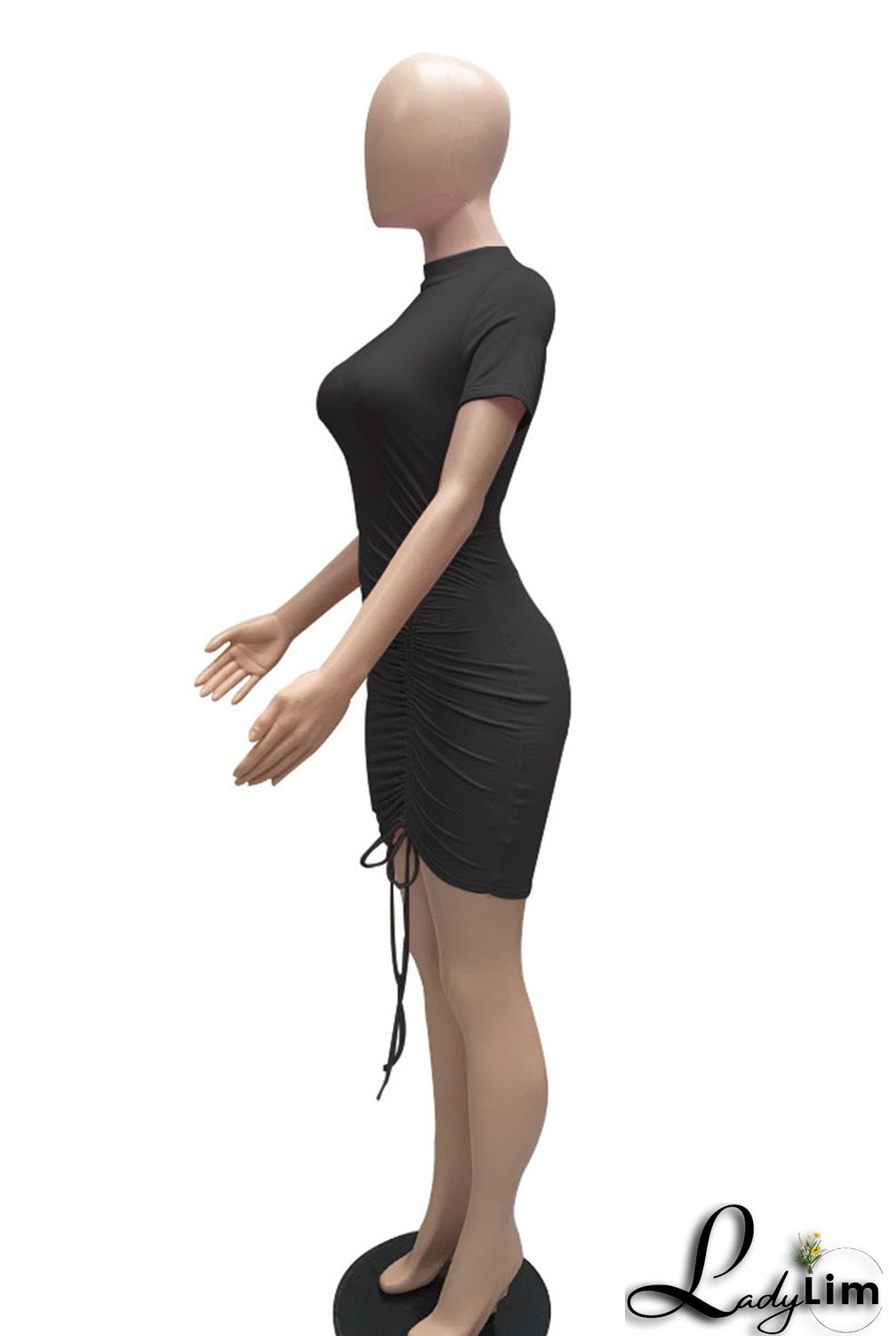 White Sexy Solid Patchwork Draw String Fold O Neck Pencil Skirt Dresses