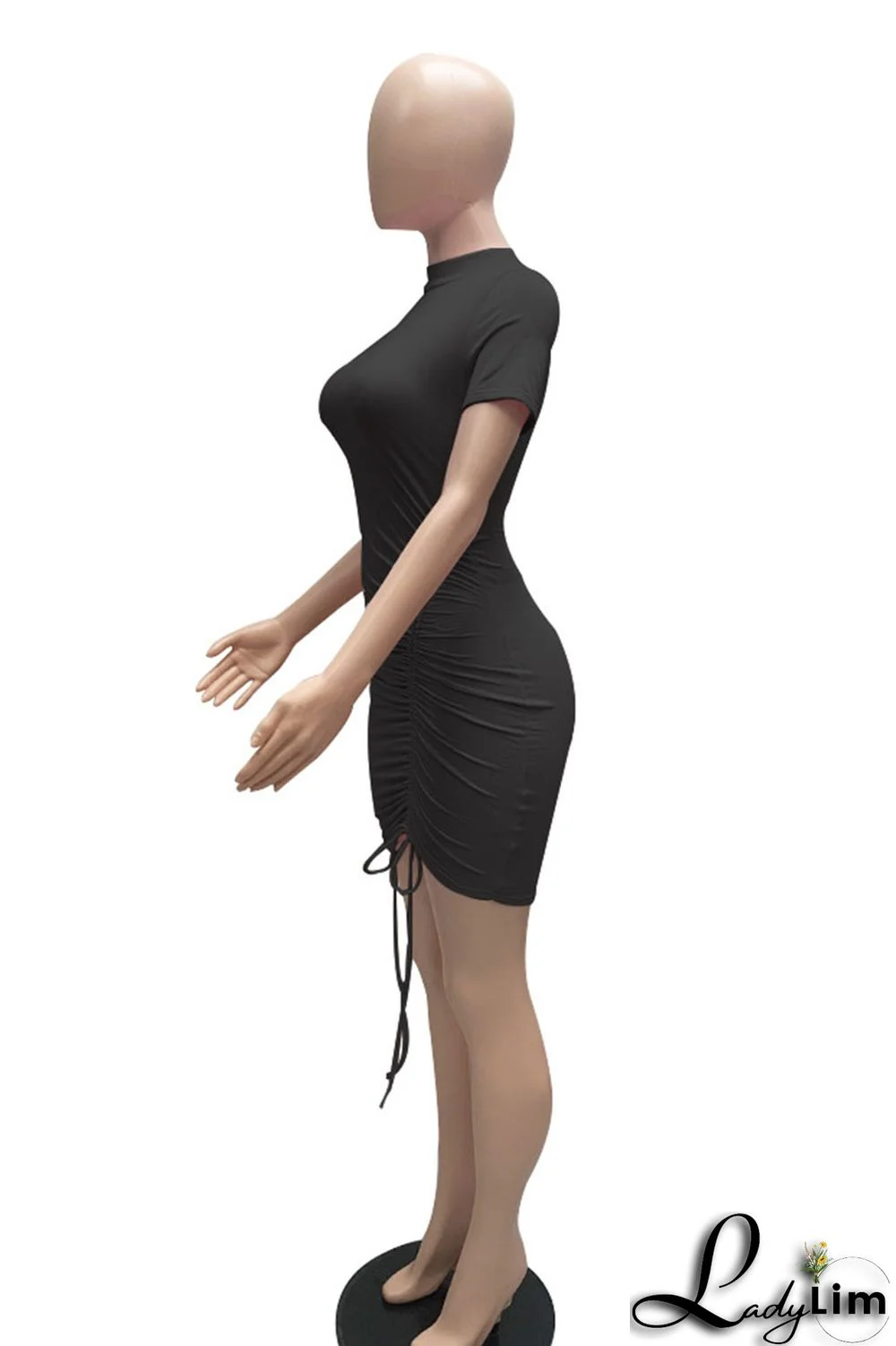 White Sexy Solid Patchwork Draw String Fold O Neck Pencil Skirt Dresses